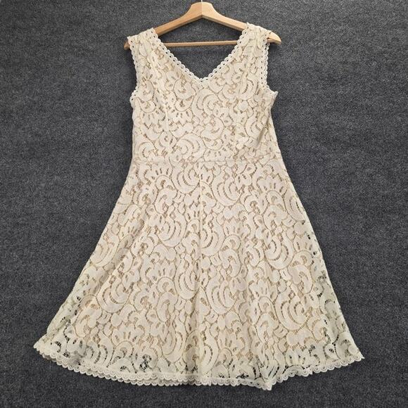 Altar'd State Dress Womens Medium Ivory Lace Fit & Flare Sleeveless V Neck Boho - Picture 7 of 12